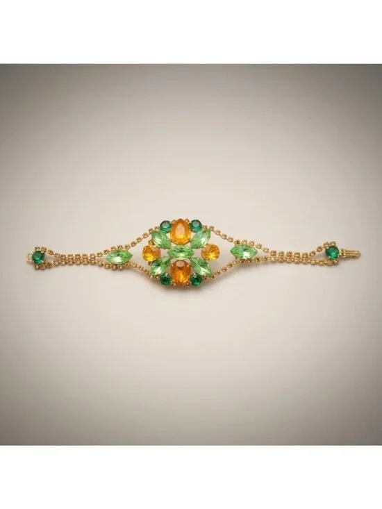 Husar.D Czech Glass Bracelet Victorian Style Large Teardrop Matquise Square - Picture 2 of 10